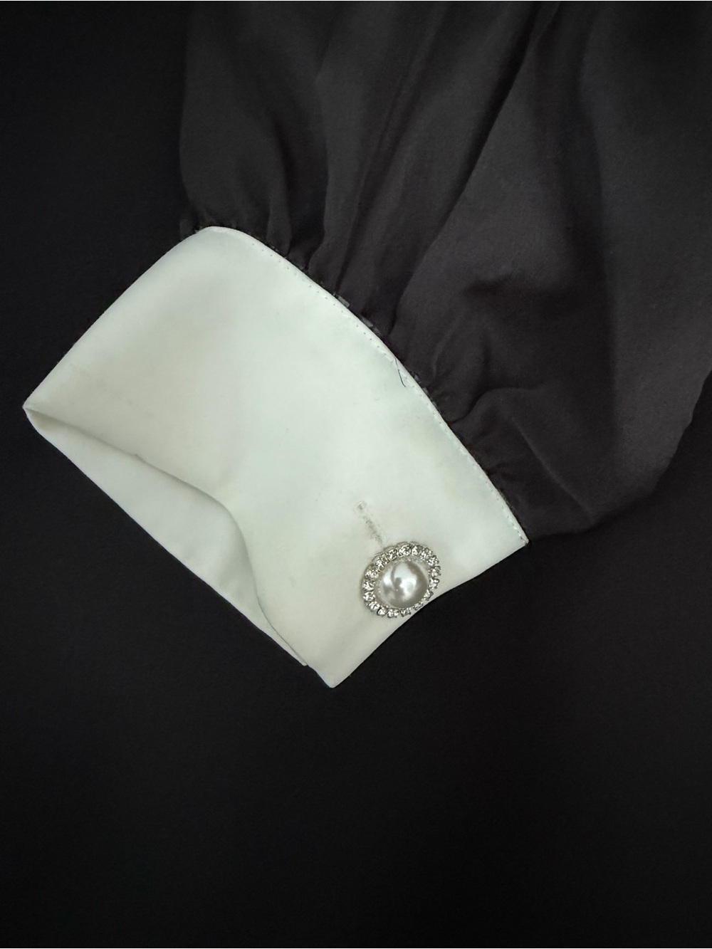 Avec Les Filles Black Mini Dress with White Contrast Collar and Sleeves - Picture 3 of 6